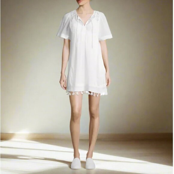 Joie Cotton Embroidered Mini Dress Womens Small White Short Sleeve Tunic Summer - Picture 4 of 4